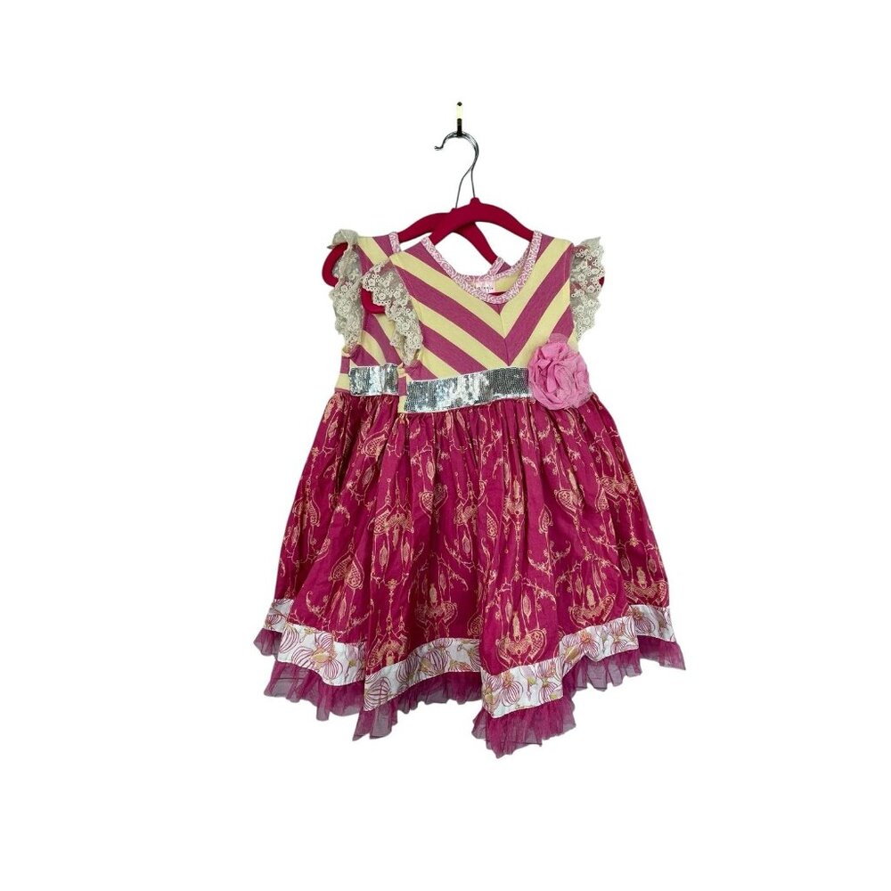 Giggle Moon Set Of 2 Twins Girls Dress Pink Yellow Birds Sequins Tulle Size 6